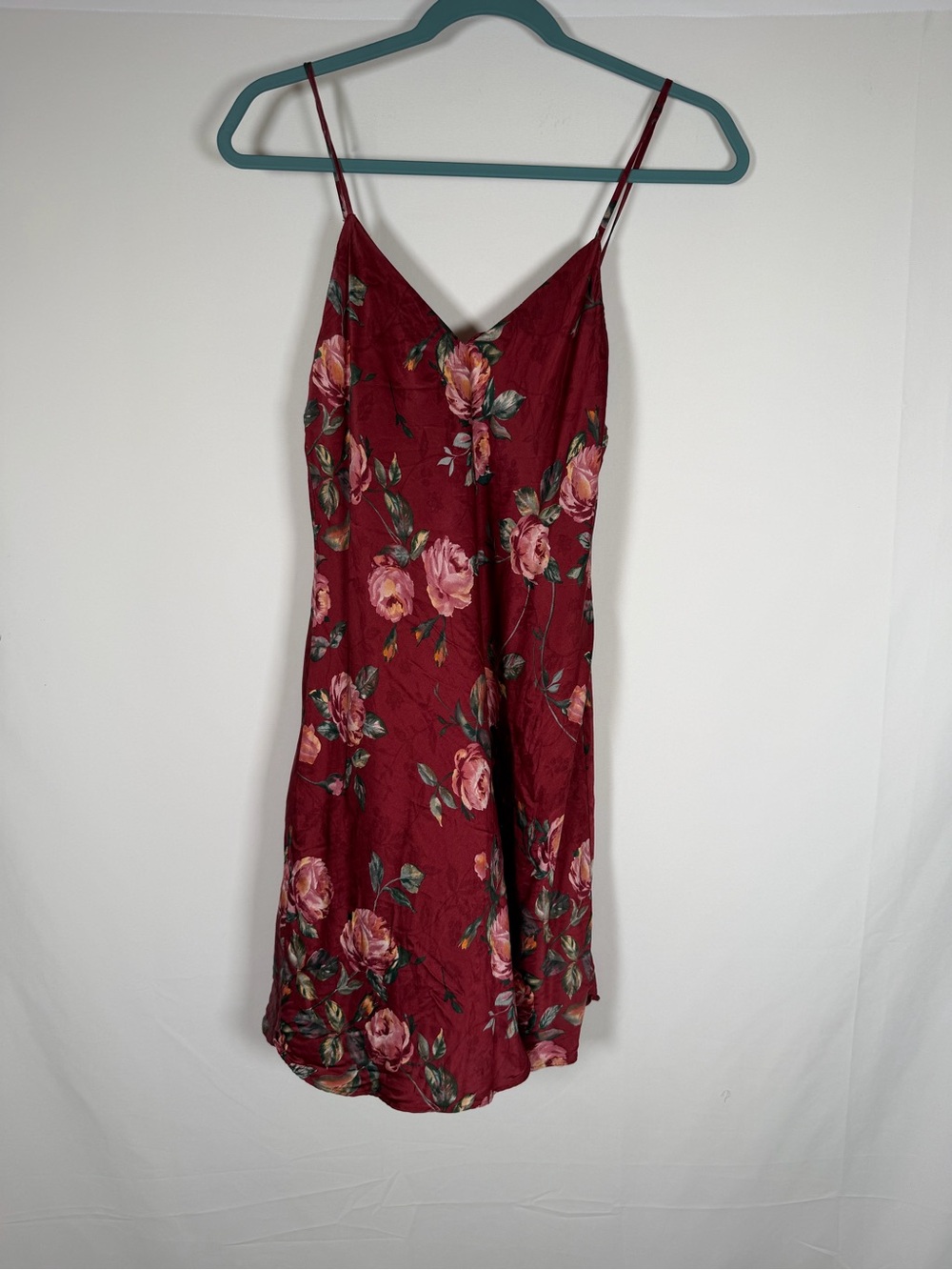 Fairy Grunge Floral Silk Slip Dress in Deep Wine